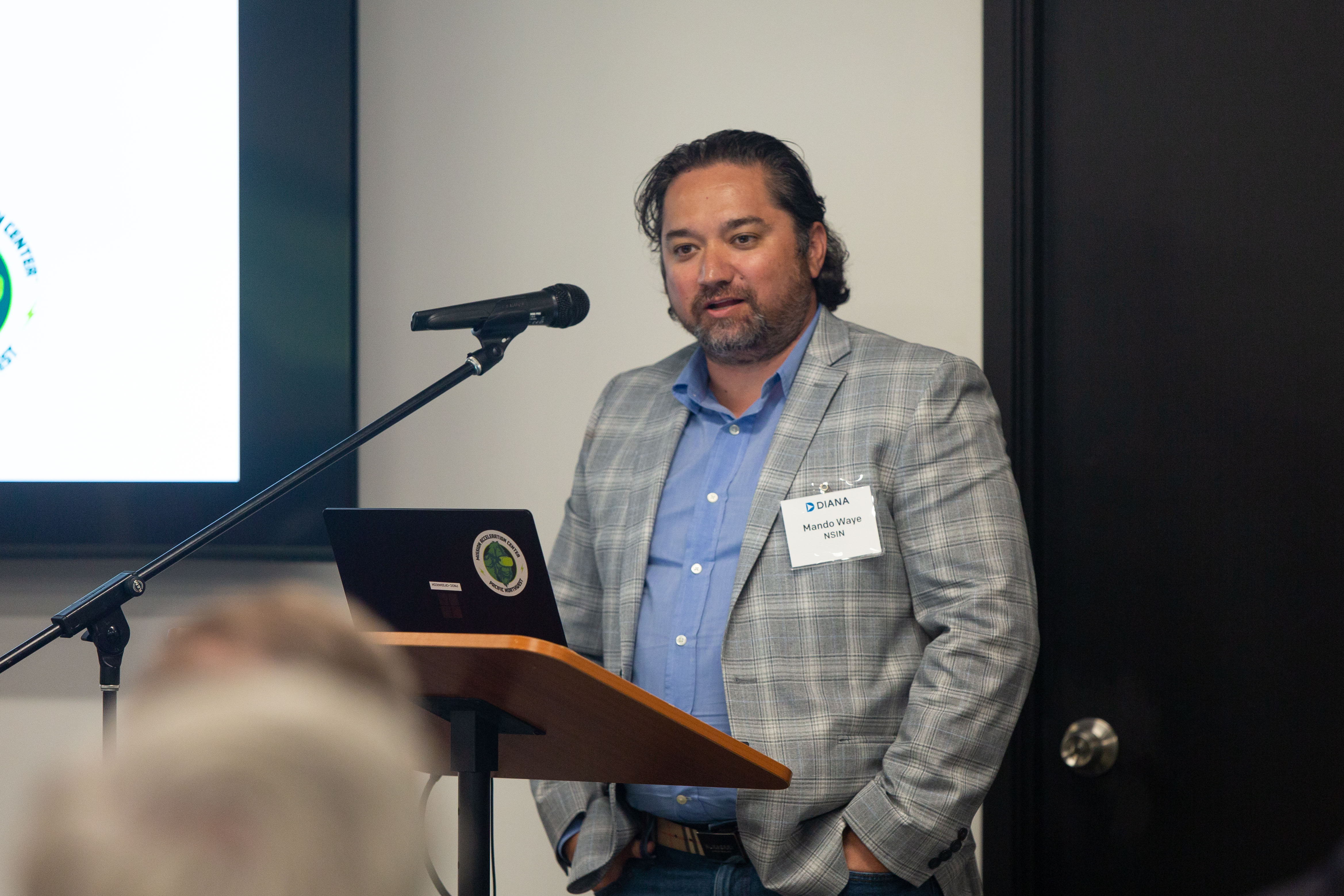 NSIN's Mando Waye speaks at the Seattle Demo Day